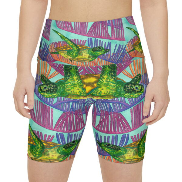 Women's Workout Shorts, Ocean Current - Image 3